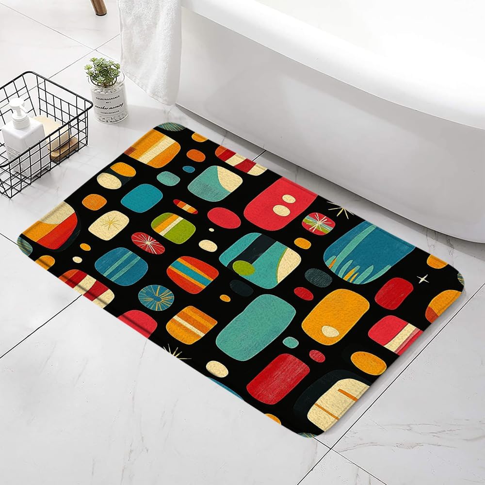 Retro Diamond Pattern Bath Mat with Non-Slip Backing