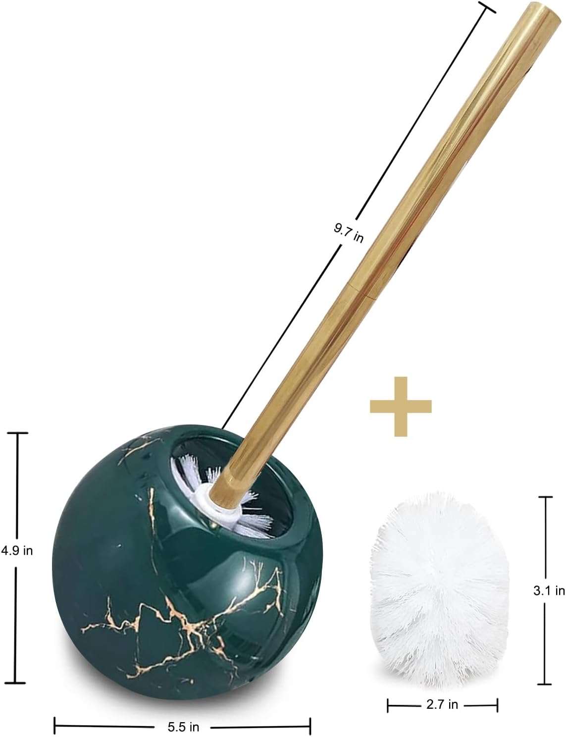 Green Marble Toilet Brush Holder with 2 Brushes