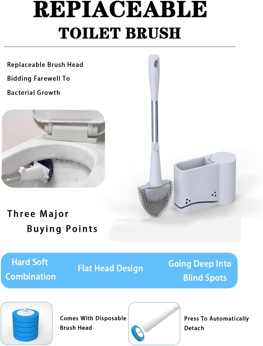Toilet Brush and Holder Set with 2 in 1 Brush Head
