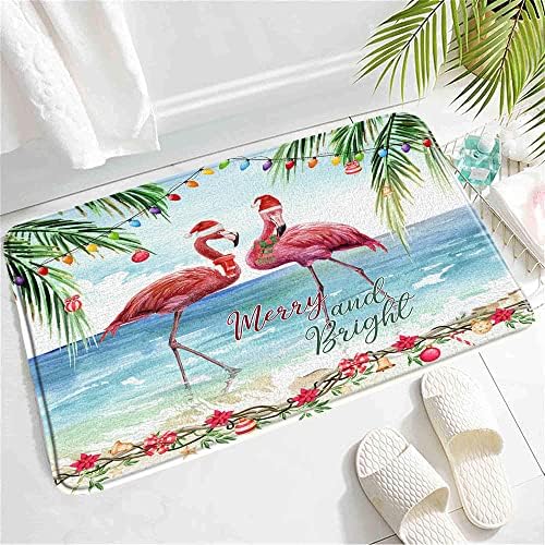 SATRTUD Pink Christmas Flamingo Bath Mat