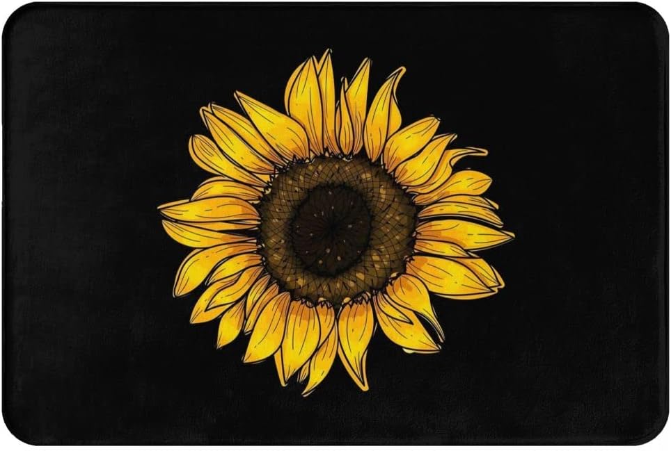Sunflower Pattern Bathroom Rug with Non-Slip Back