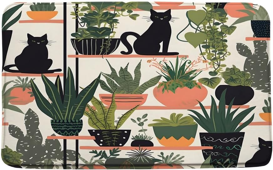 Memory Foam Bath Mat with Tropical Plants Design