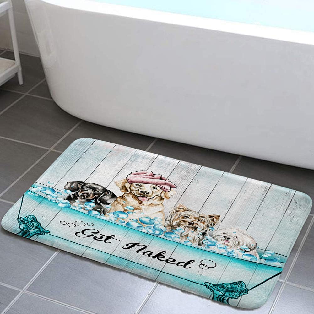 NYMB Rustic Funny Dog Bath Rug Set - Turquoise Blue 1