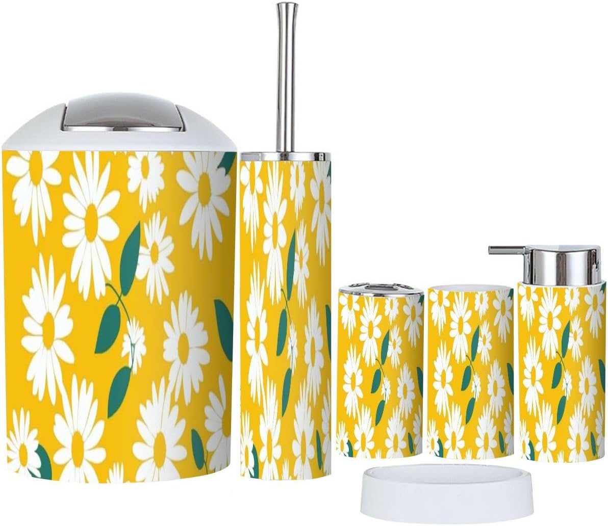 Boho Daisy Pattern 6-Piece Bath Accessories Set