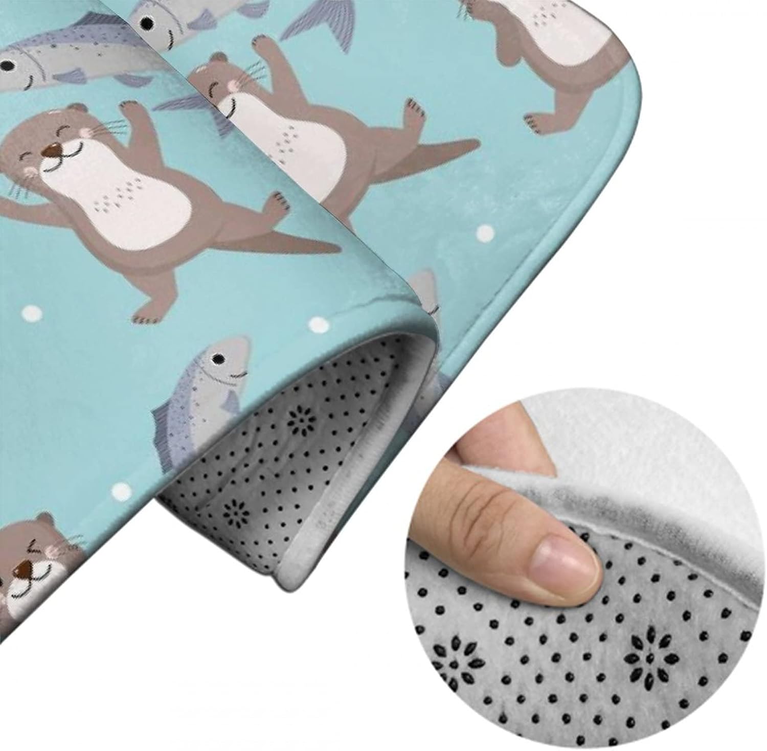 MZERSE Memory Foam Bath Rug with Otter Fish Flannel Pattern