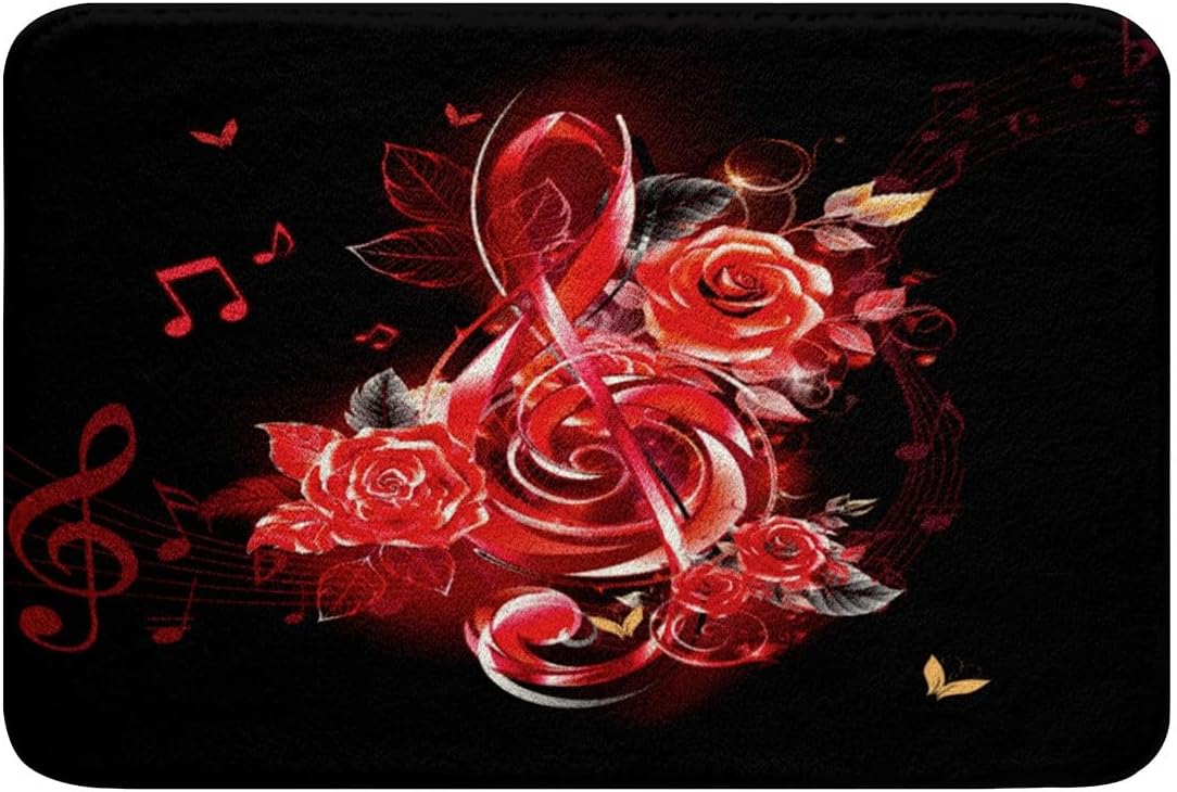 Jejeloiu Red Music Note Bathroom Rug 20x32