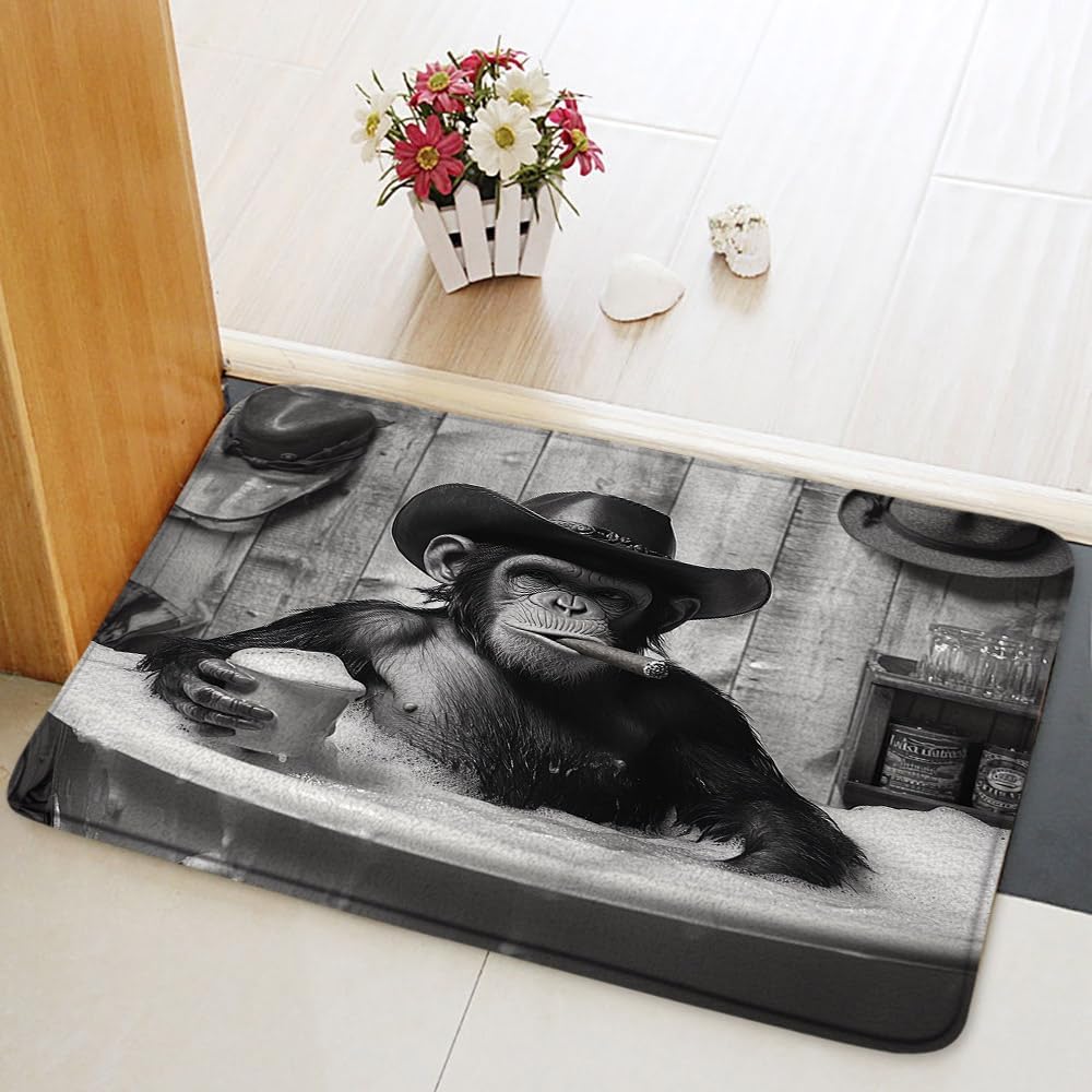 Funny Monkey Bath Mat with Western Cowboy Design