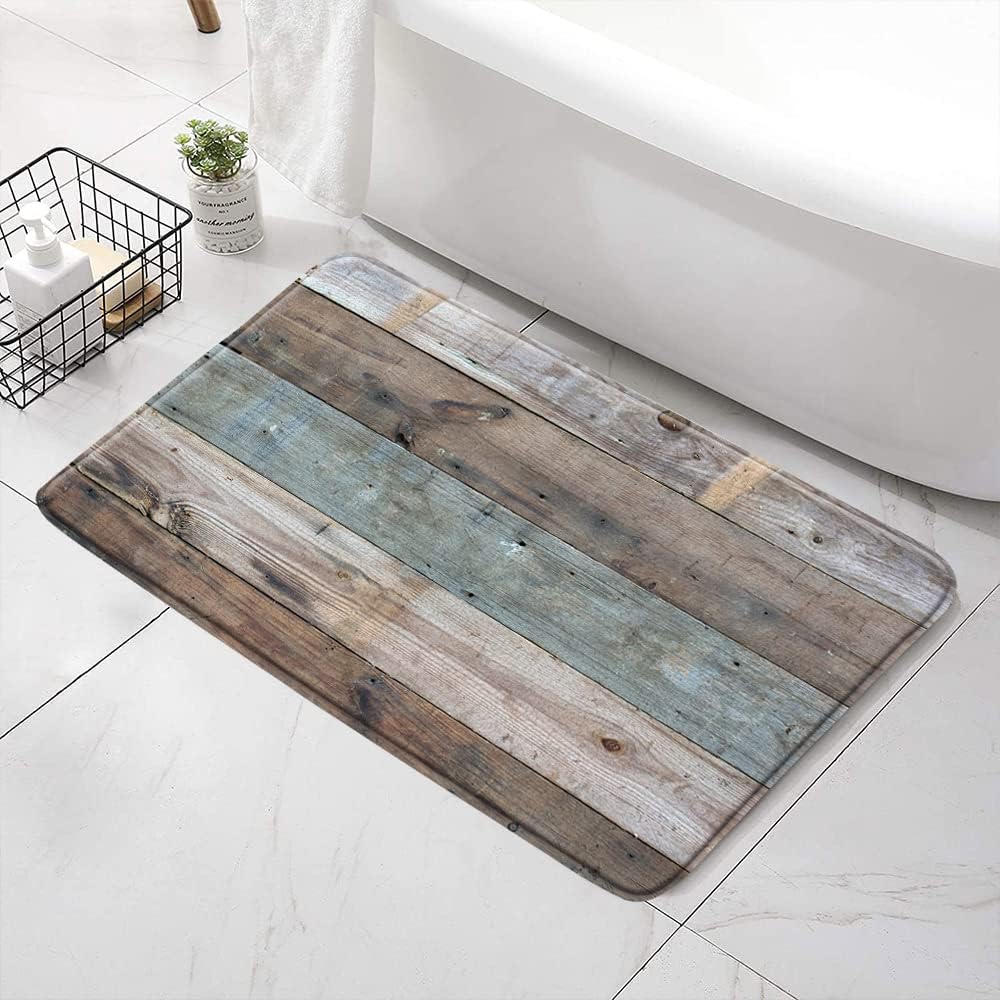 Rustic Wooden Bath Mat 24x16 Inch Non-Slip