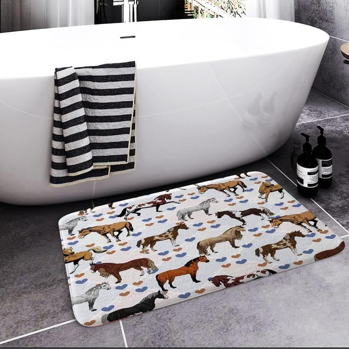JAWO Cute Horses Flower Love Bath Rug Door Mat