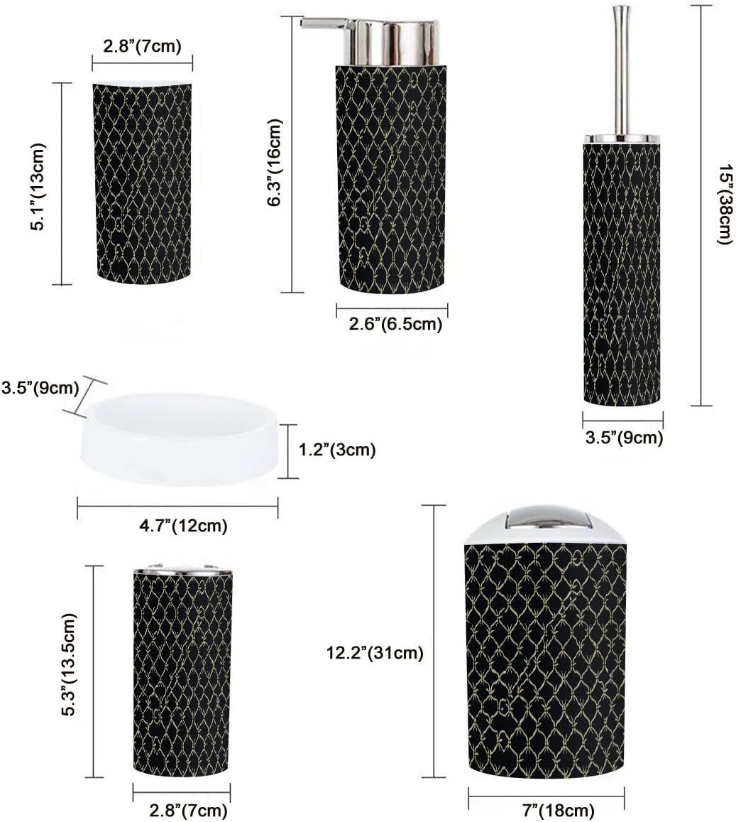 Boho Bathroom Accessory Set 6 Piece with Thai Style Flower Design