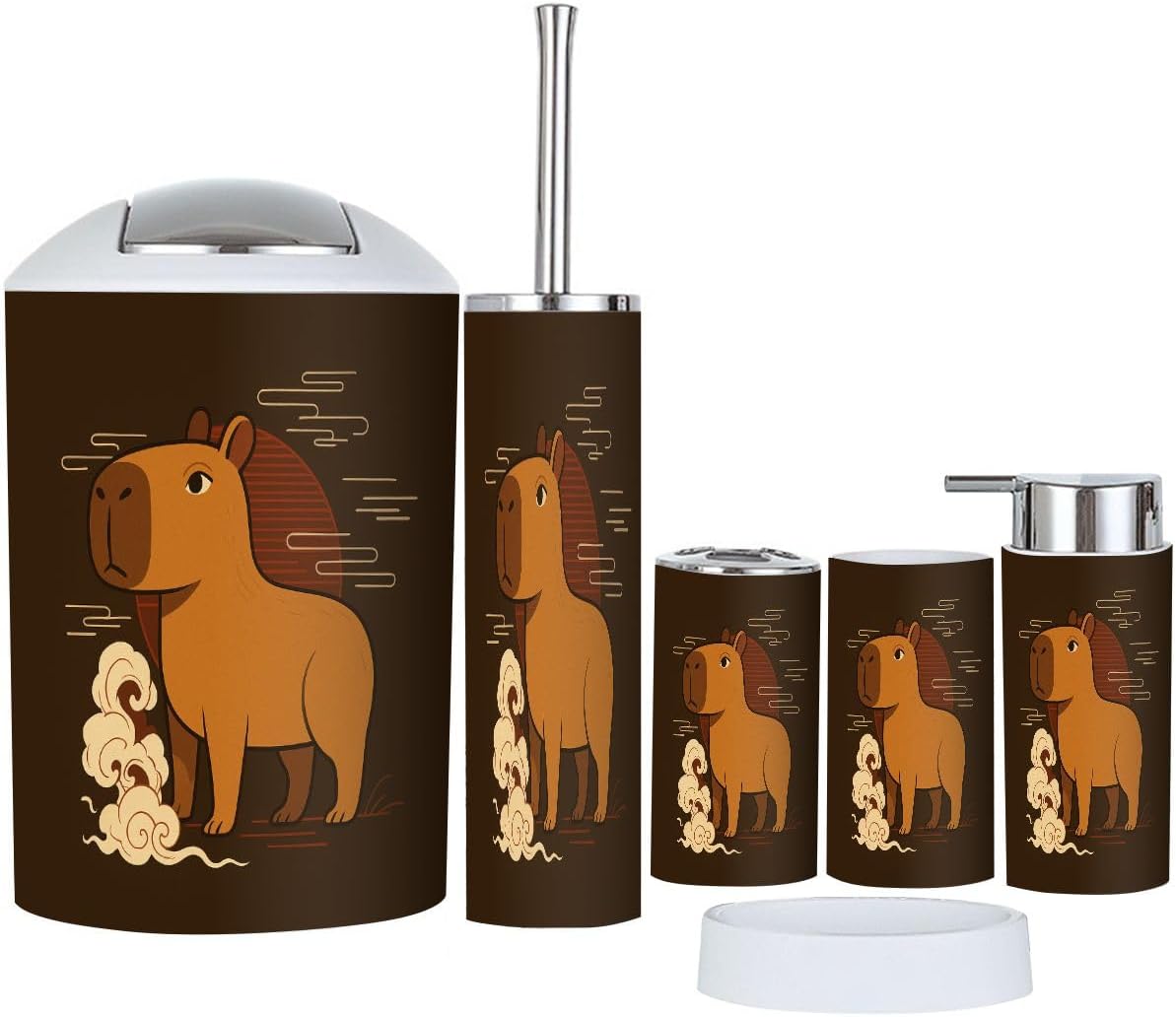 Boho Capybara Bathroom Accessory Set 6 Piece