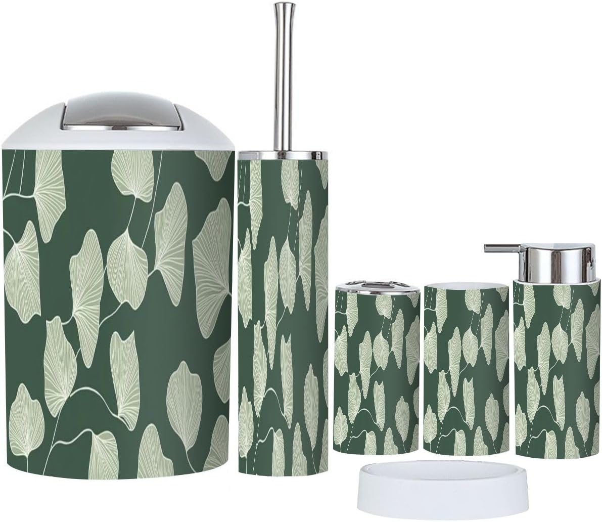 Boho Tropical Leaf Bathroom Accessory Set 6 Piece