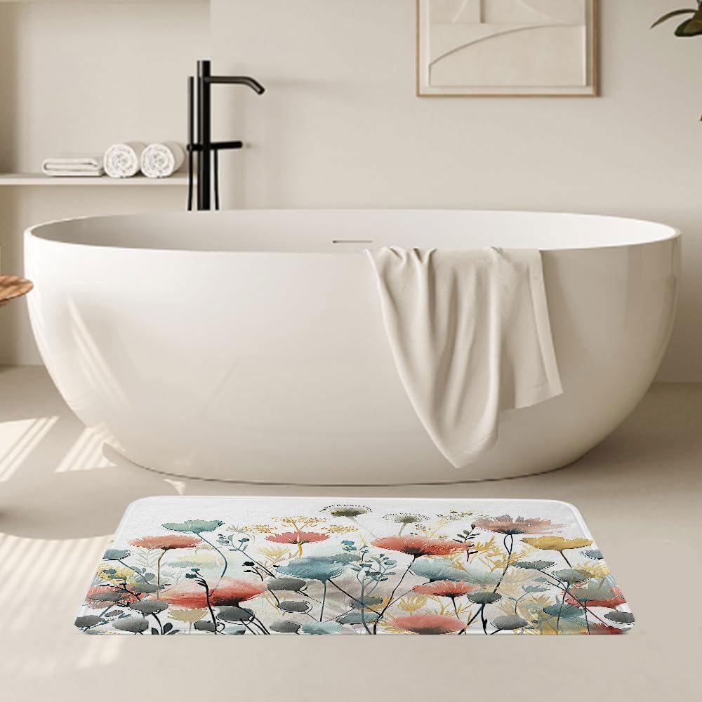 GOAOK Rustic Boho Floral Bath Mat 17x29 Soft Non-Slip Rug