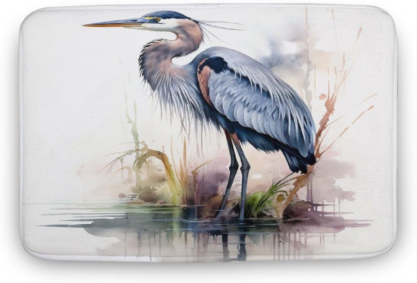 HighonHi Blue Heron Bath Rug 16x24 Non-Slip Absorbent Carpet