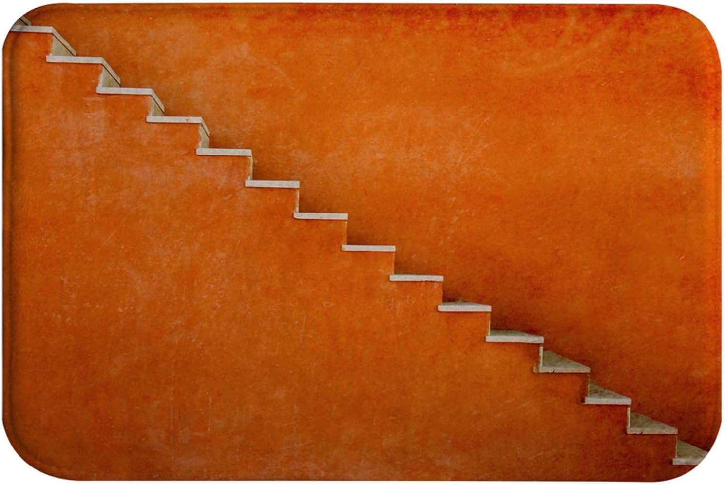 AMonamour Bath Mat with Stairs Texture and Orange Wall Design