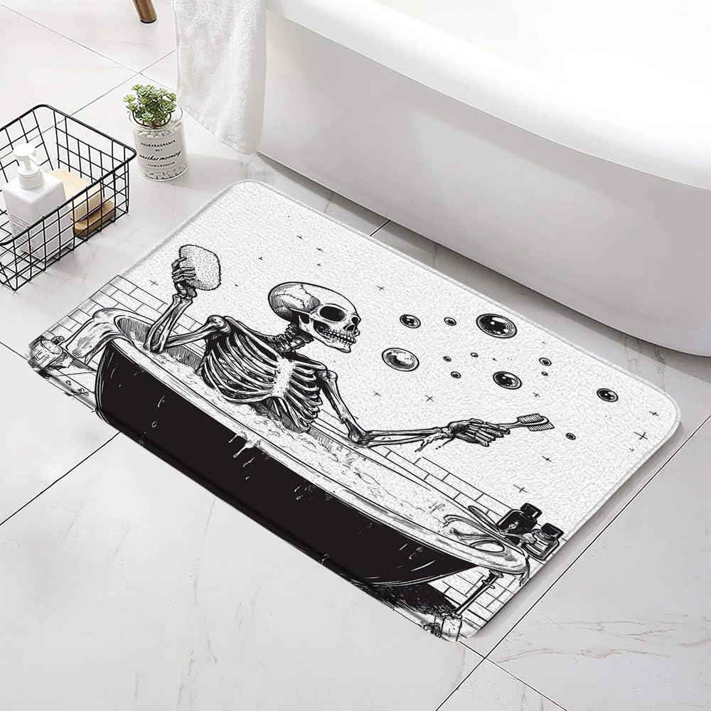 Funny Skull Bath Mat with Non-Slip Backing