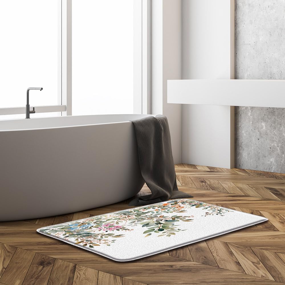 GCTNBJL Green Leaves Bath Mat with Watercolor Design