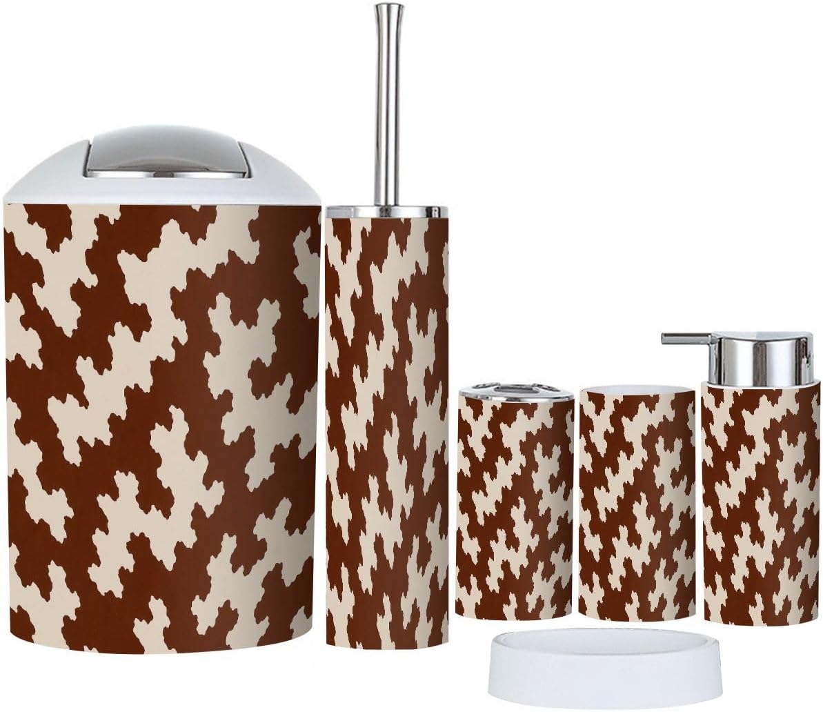 Boho Cow Leather Bathroom Accessory Set 6 Piece