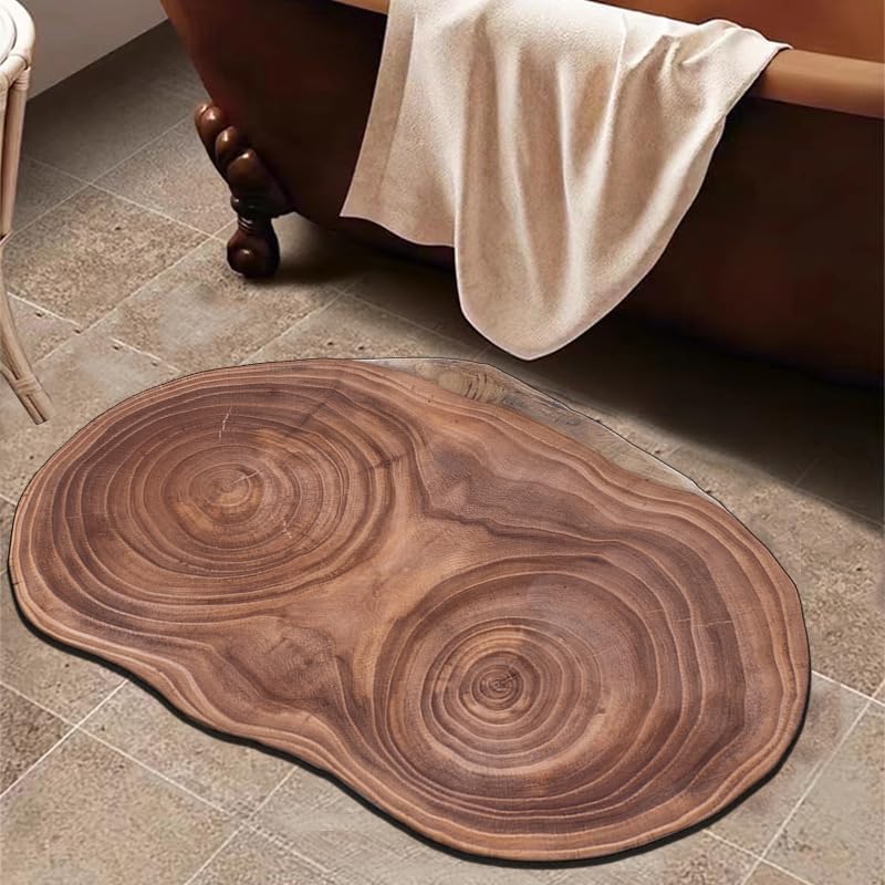 Wood Grain Bath Mat Annual Ring Gray Non Slip Bathroom Rugs