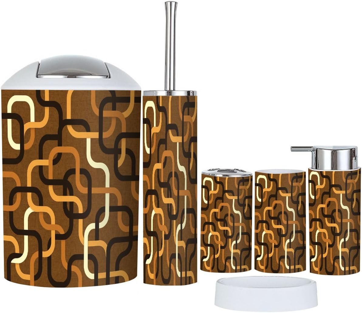 Boho Abstract Geometric Chain Bathroom Accessories Set 6 Piece
