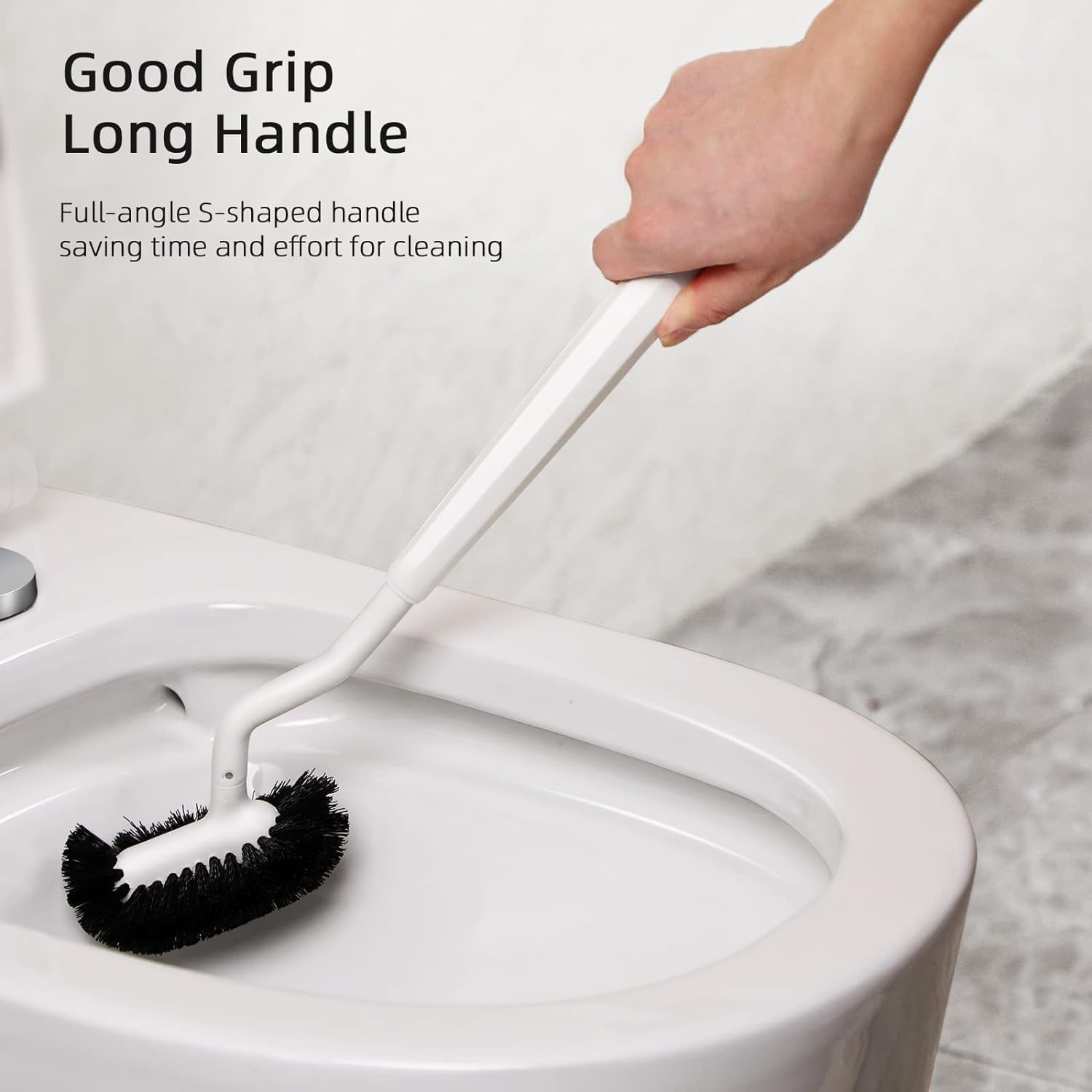 HAMITOR Toilet Brush Holder Set with Curved Bristle and Silicone Head
