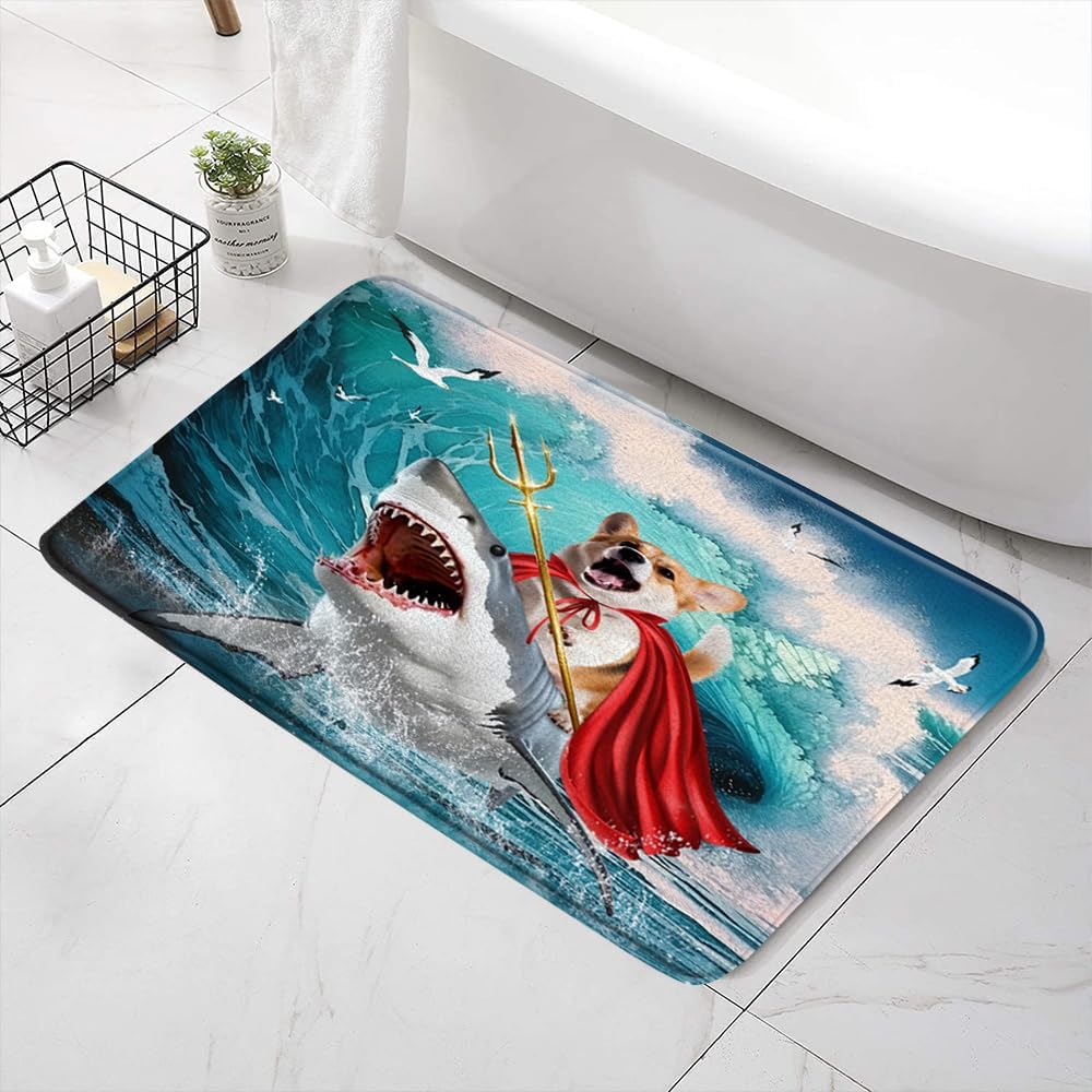 Funny Dog Shark Bath Mat with Memory Foam