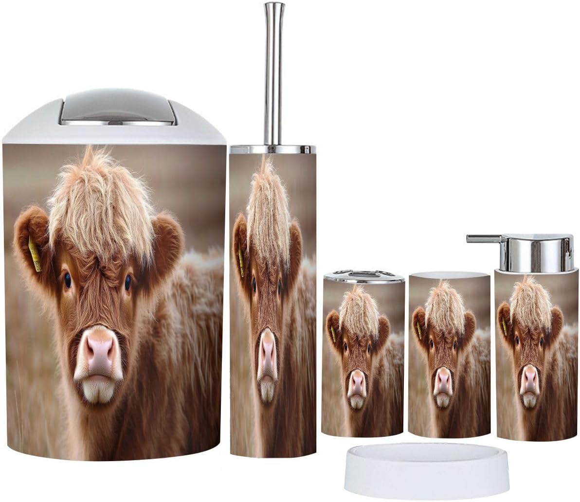 Boho Trash Can Set 6 Pieces Modern Bathroom Accessories