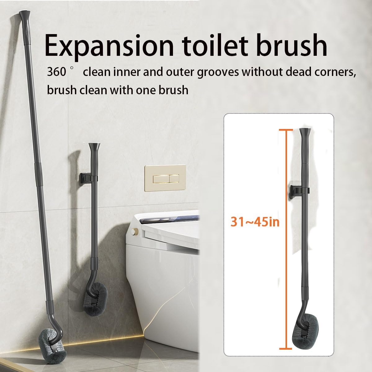 Tuoweier Long Handle Toilet Brush Set with Holder and 2 Brush Heads