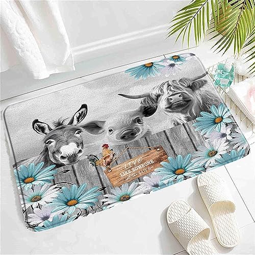 SATRTUD Farmhouse Animal Bath Mat - Rustic Teal Daisy Design