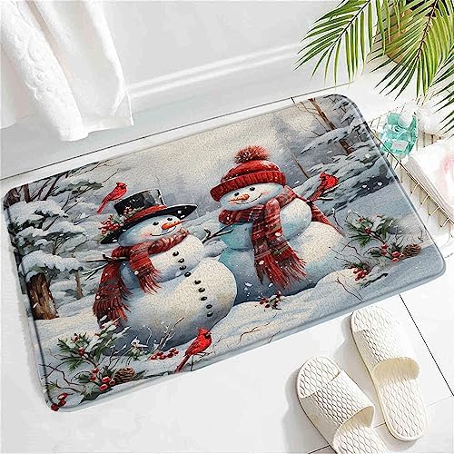 Happy Christmas Snowman Bath Mat - 24x16 Inch Non-Slip