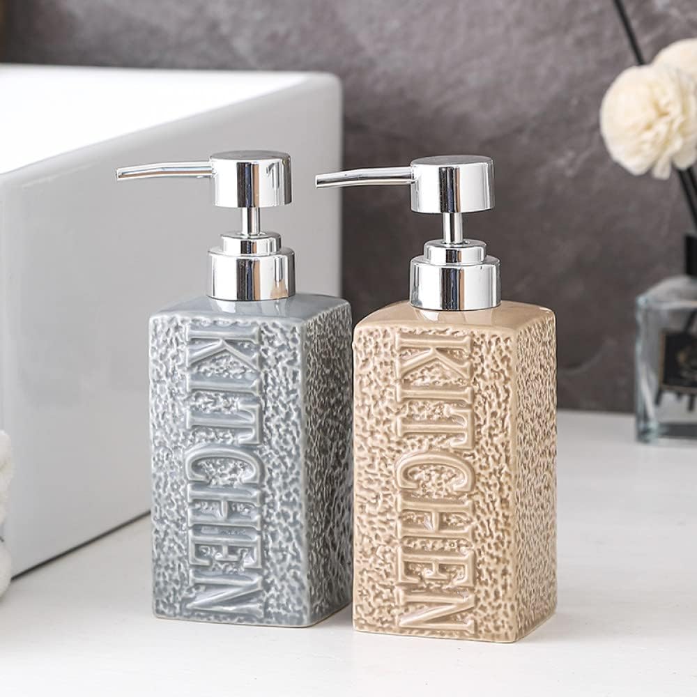 SAFWE Kitchen Soap Dispenser Brown Ceramic Pump Bottle with Refillable Design