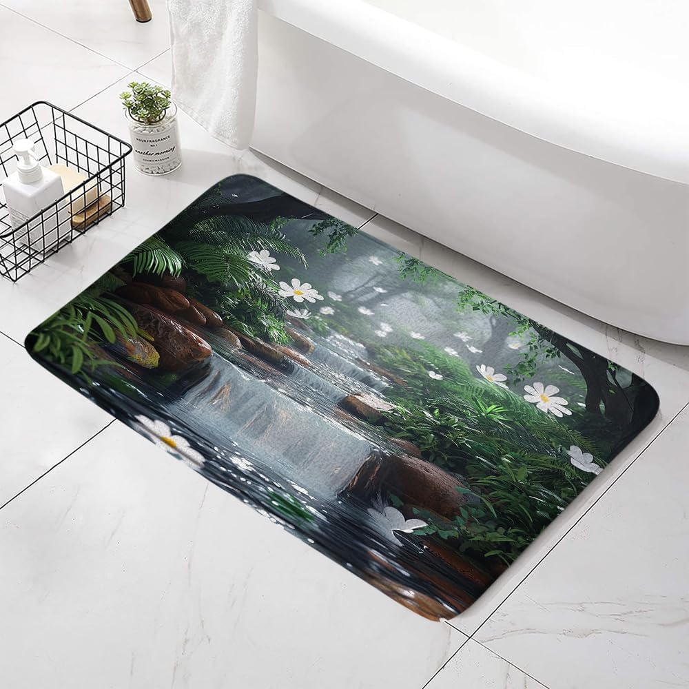 Tropical Waterfall Bath Mat with Non-Slip Backing