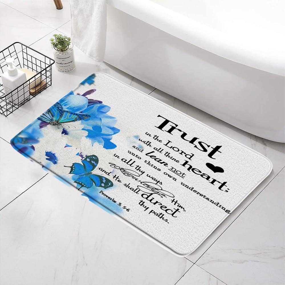 SATRTUD Blue Butterfly Inspirational Bath Mat