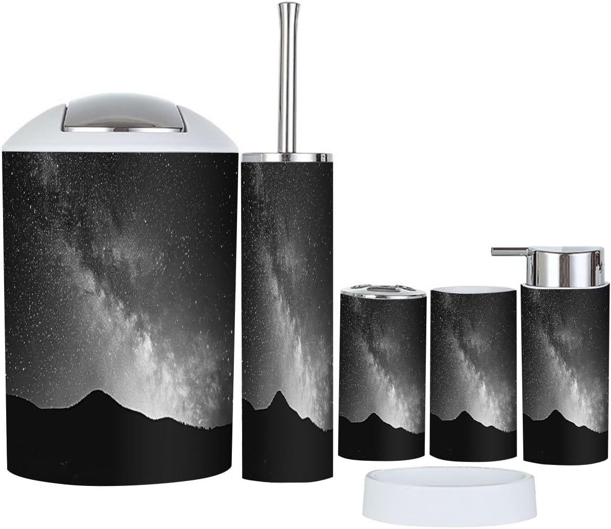 Boho Mountain Silhouette Bathroom Accessory Set 6 Piece