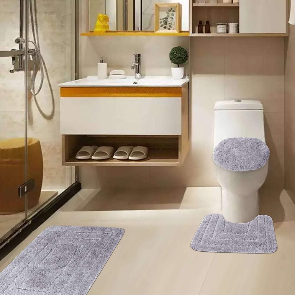 Golden Linens 3-Piece Bath Rug Set - Silver