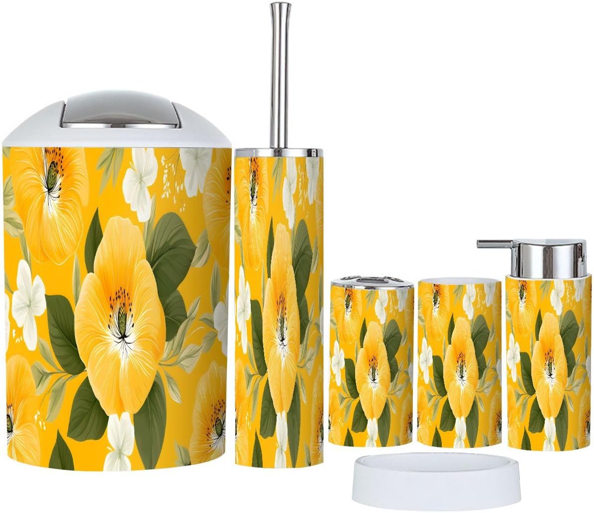 TRANQDEHOM 6-Piece Boho Floral Bathroom Accessory Set
