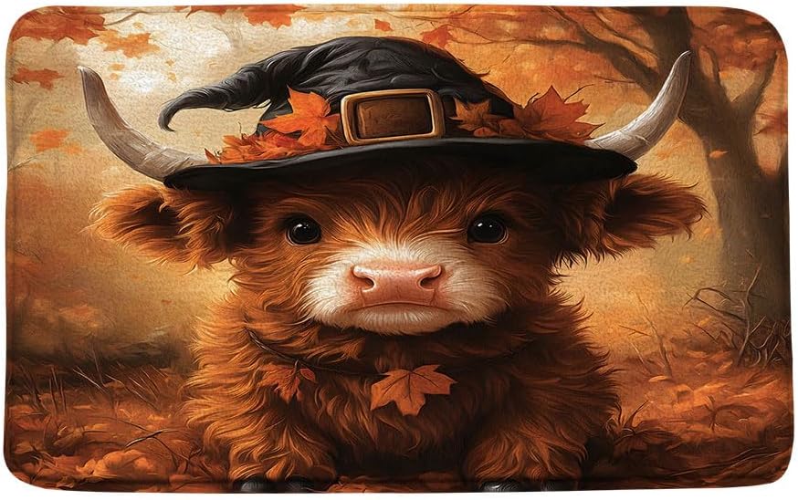 Fall Highland Cow Bath Mat 16x24 Inch