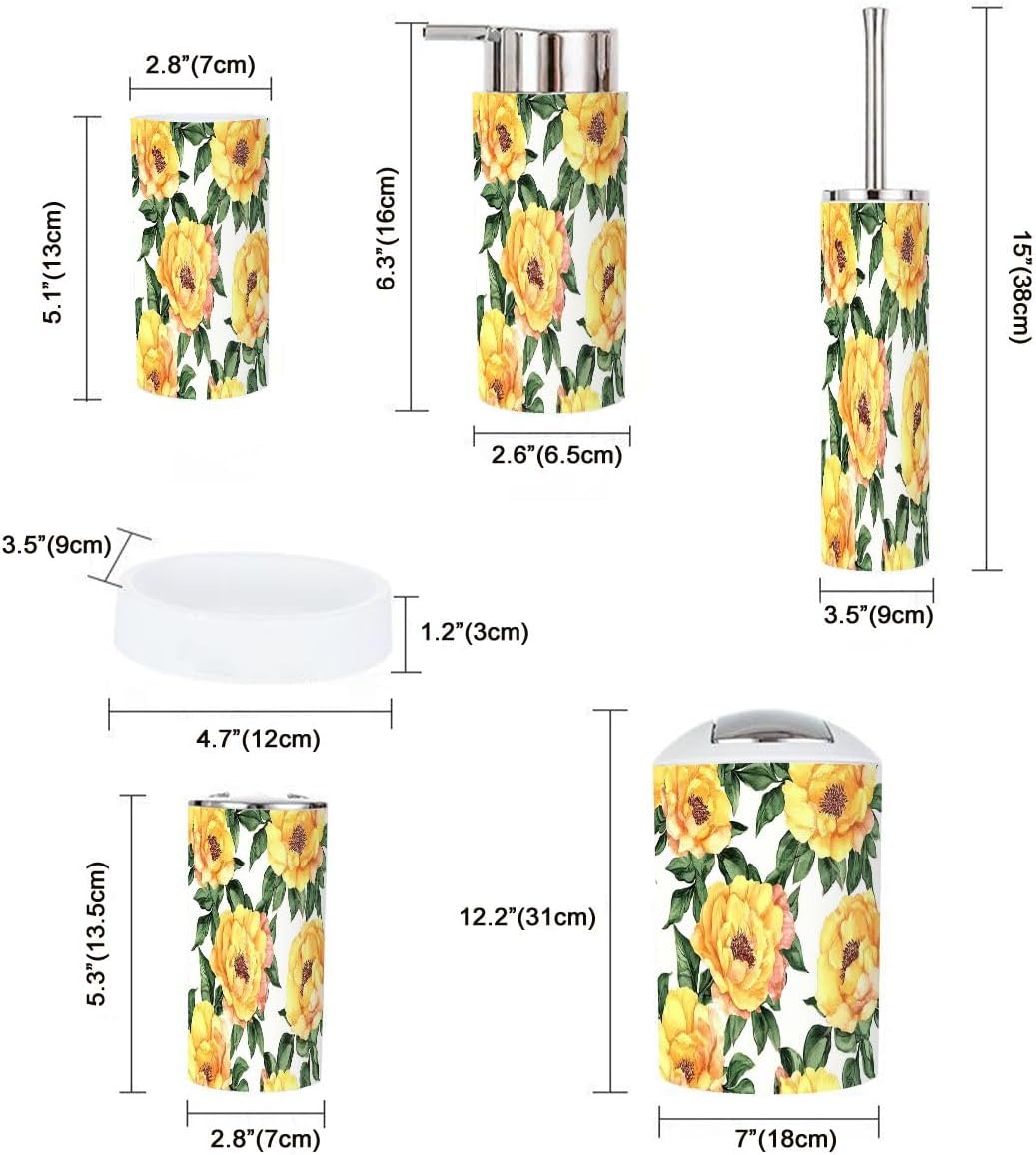 Boho Yellow Peonies Bathroom Accessory Set 6 Piece 1