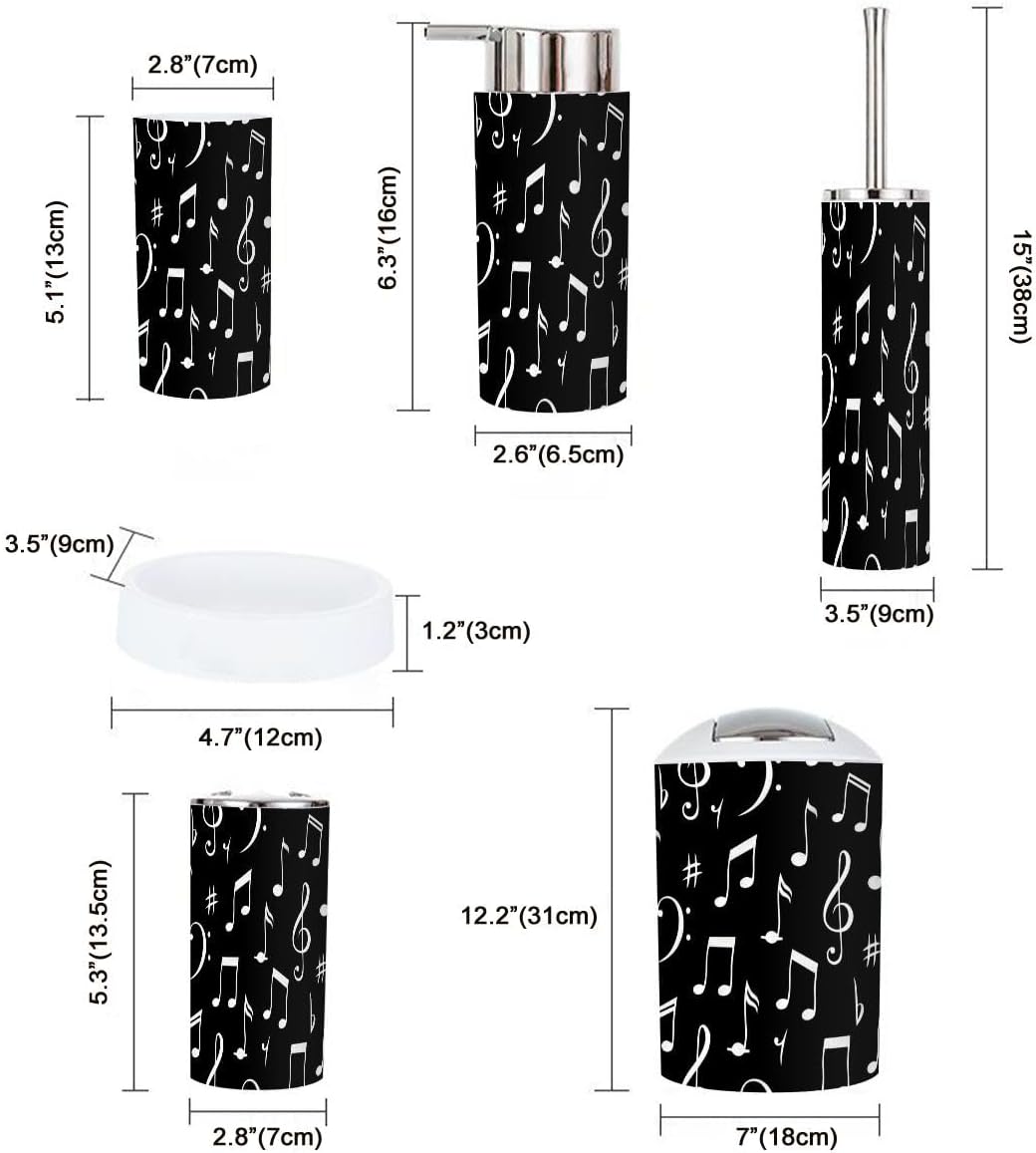 Boho Musical Notes Bathroom Accessory Set 6 Piece