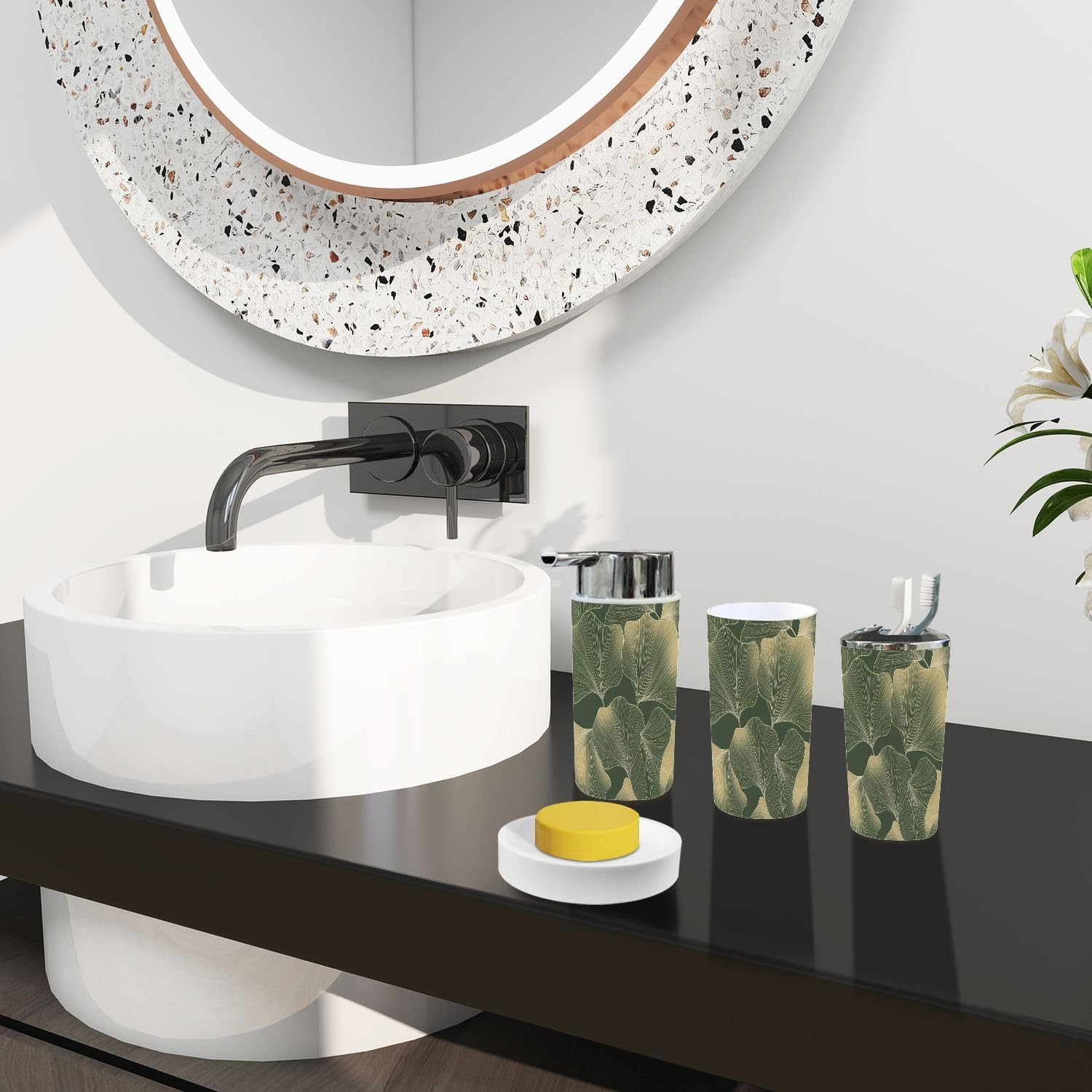 TRANQDEHOM 6-Piece Boho Foliage Bathroom Accessory Set