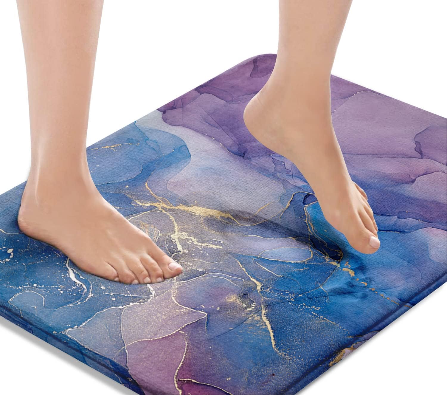 Britimes Blue Purple Bath Mat with Marble Texture