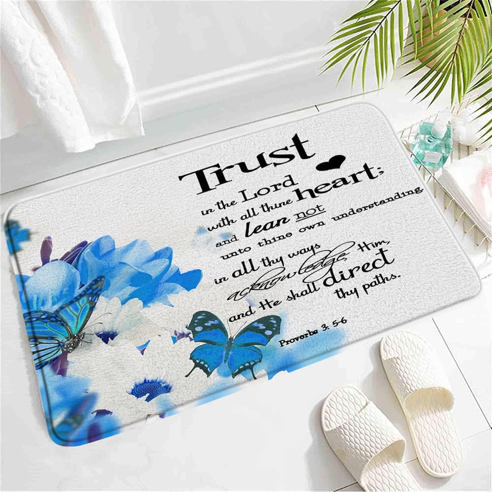 SATRTUD Blue Butterfly Inspirational Bath Mat