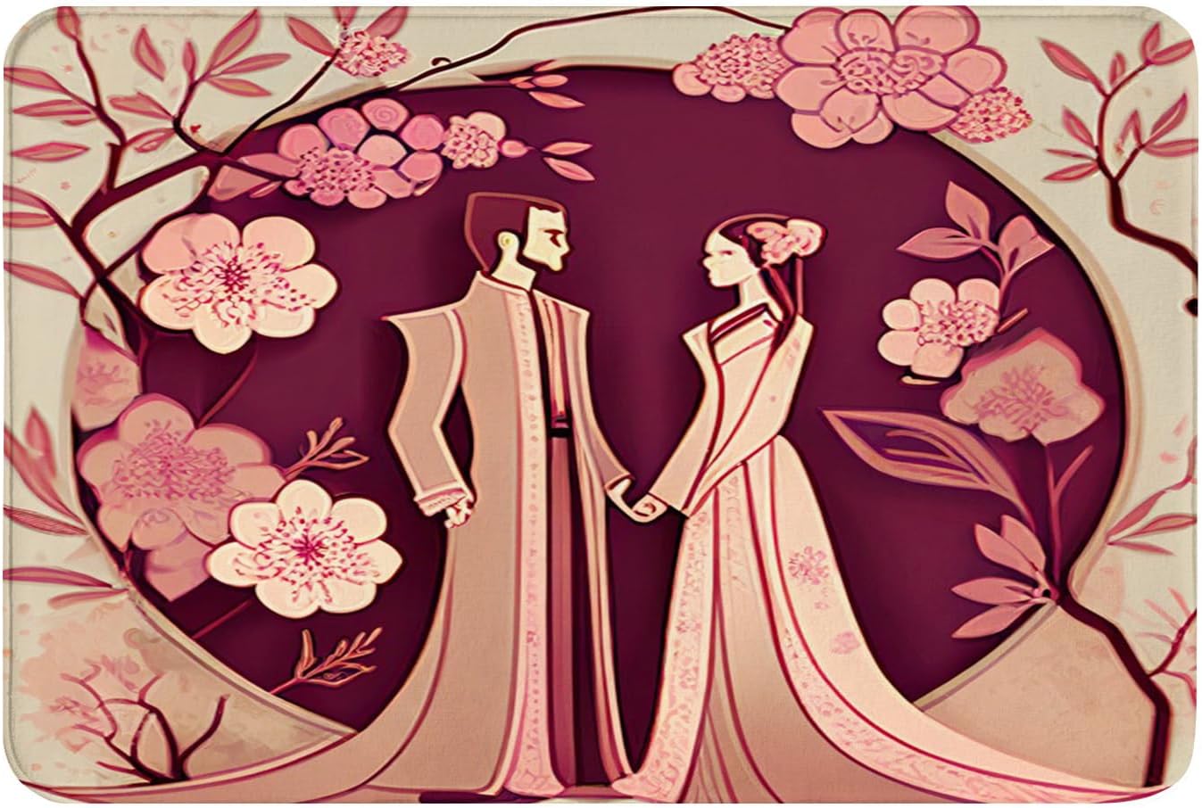 Yioniii Non-Slip Bathroom Mat with Wedding Design