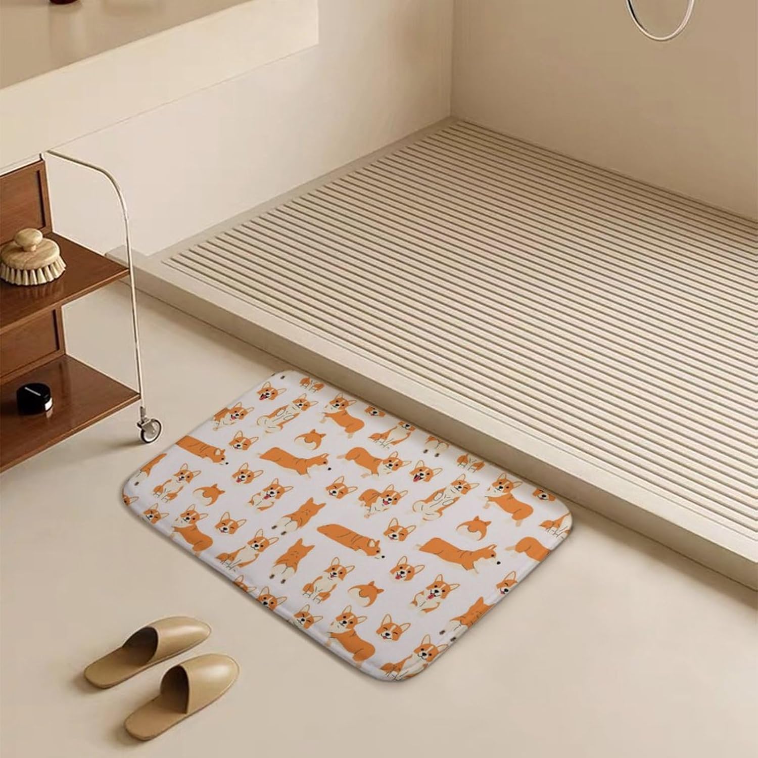 Soft Cozy Bath Rug with Cute Corgi Pattern