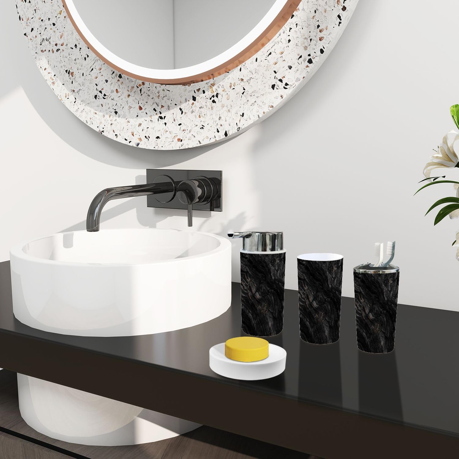 Boho Basalt Bathroom Accessory Set of 6