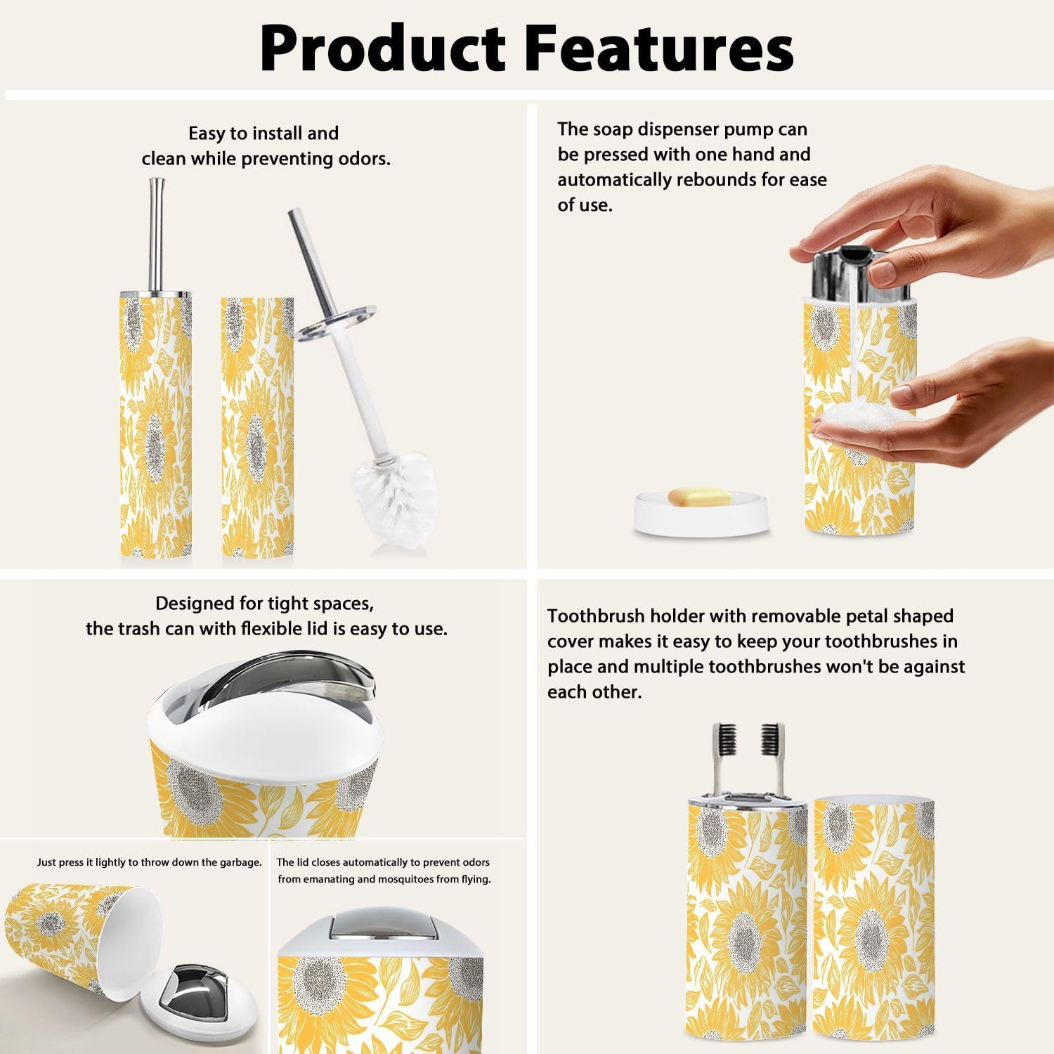 Boho Sunflower Bathroom Accessory Set 6 Piece