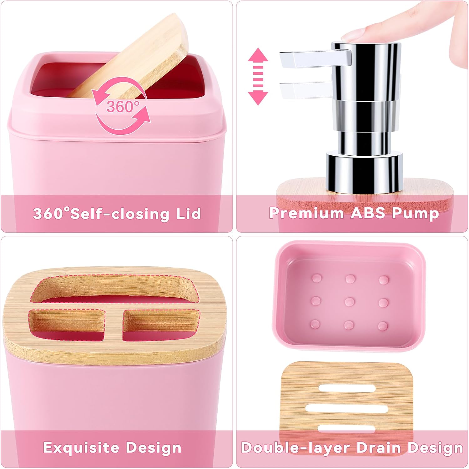 XLHOMO 9 Piece Pink Bathroom Accessory Set