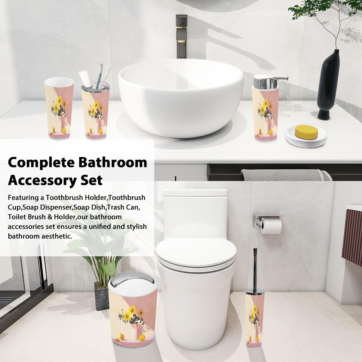 Boho Bathroom Accessory Set 6 Piece Modern Design 1