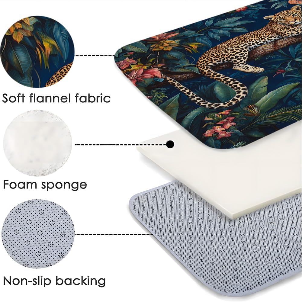 Tropical Jungle Leopard Bath Mat - Exotic Floral Design 1
