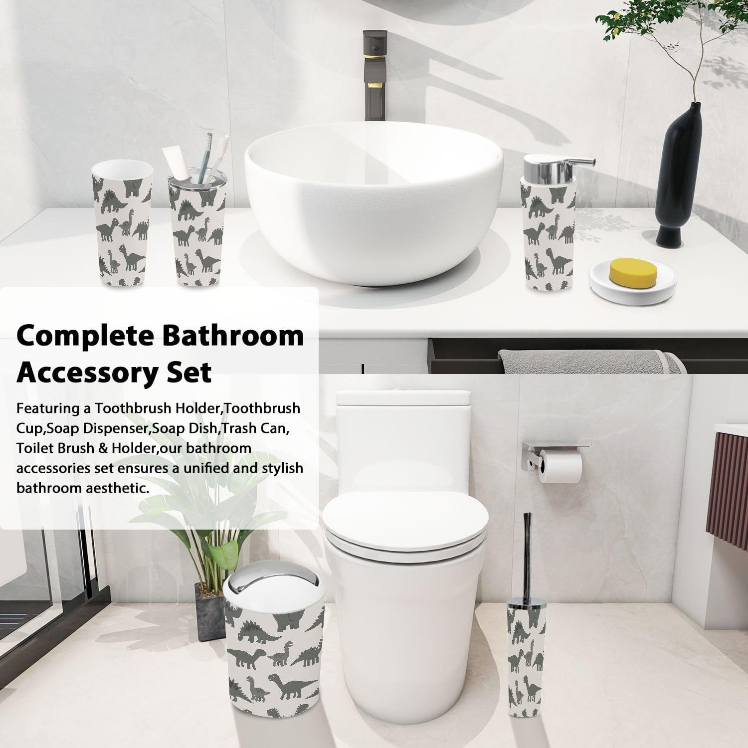 Boho Dinosaur Bathroom Accessory Set 6 Piece 1